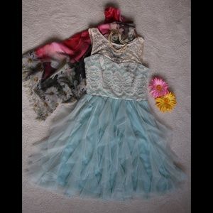 Formal Light Blue and Cream Lace Dress